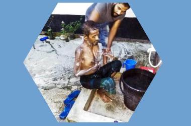 Salauddin's first shower after rescue